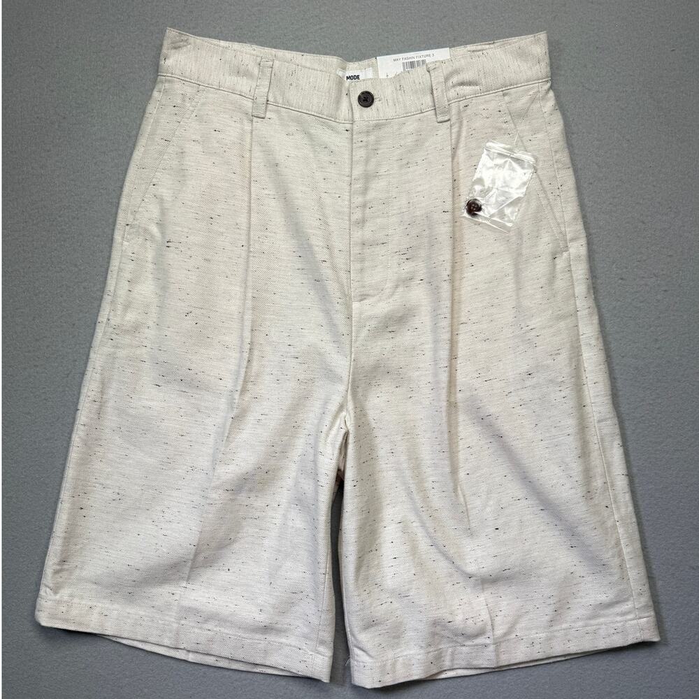 Mode of One Men's Oversized Speckled Textured Shorts, Ecru Donegal 31 $60